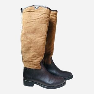 Tory Burch Kensington Tall Riding Boots Brown Leather suede with dust bag EUC
